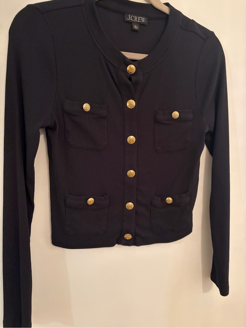 J.Crew Black Ribbed Cardigan with Gold Buttons